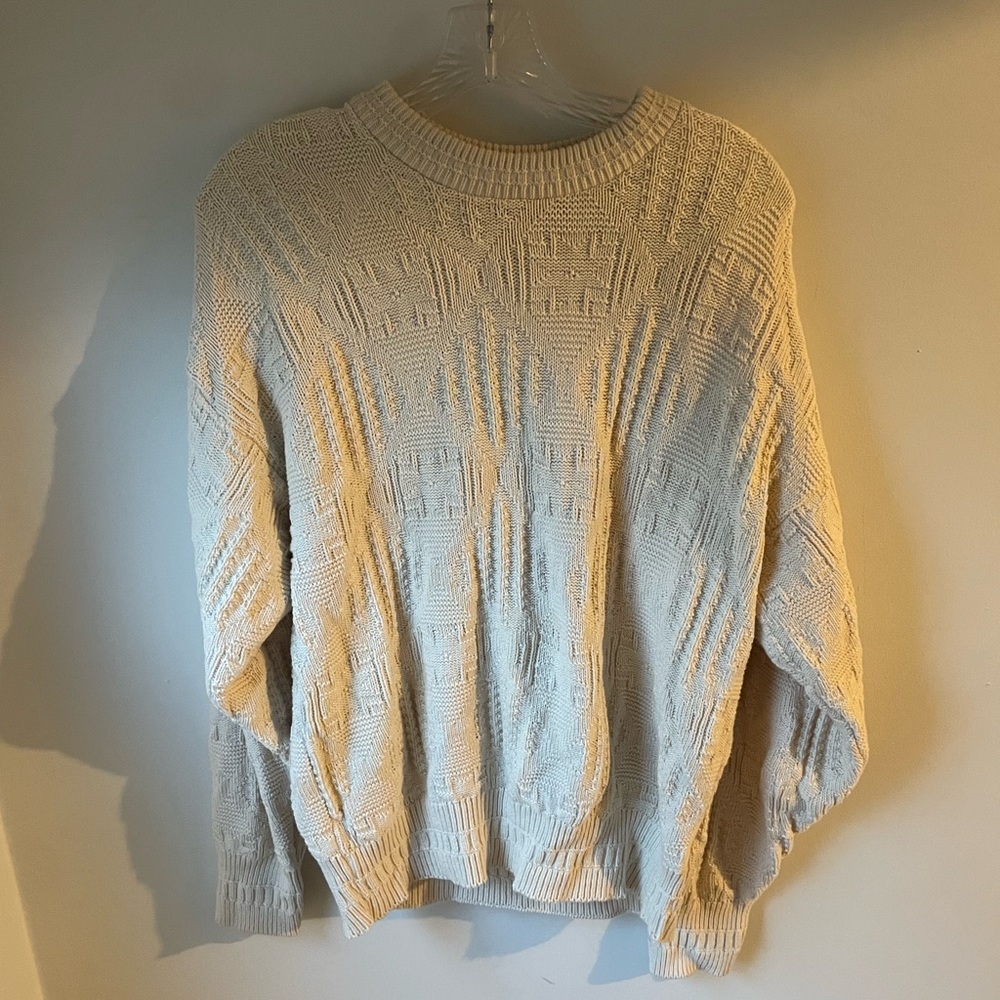 Vintage The Fox Cream Grandpa Knit Sweater Crew Neck 100% Cotton Men’s Medium